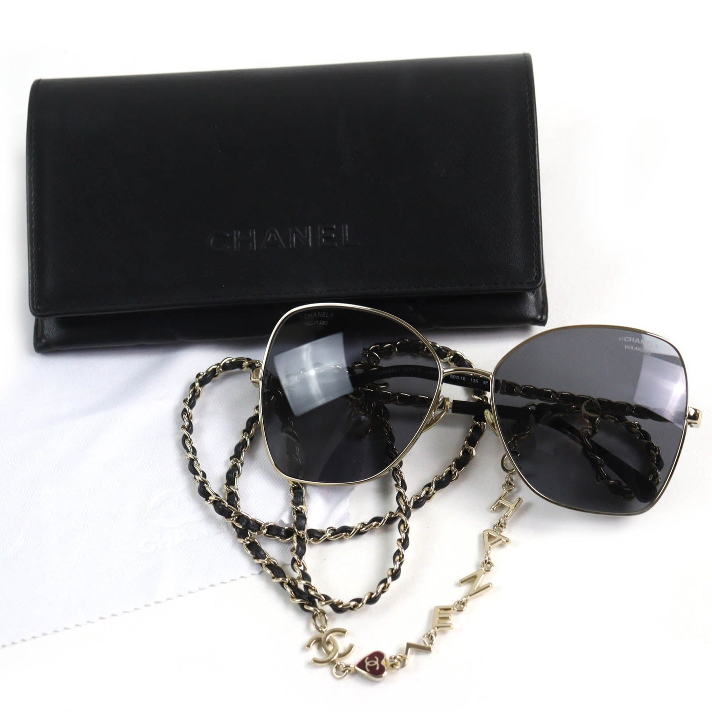 Chanel COCO Mark Camellia Butterfly Heart Pearl Chain Sunglasses