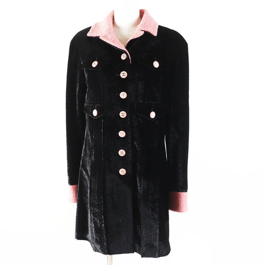 Chanel 22B P73309 Rayon silk COCO Button Tweed Switching Velvet Coat