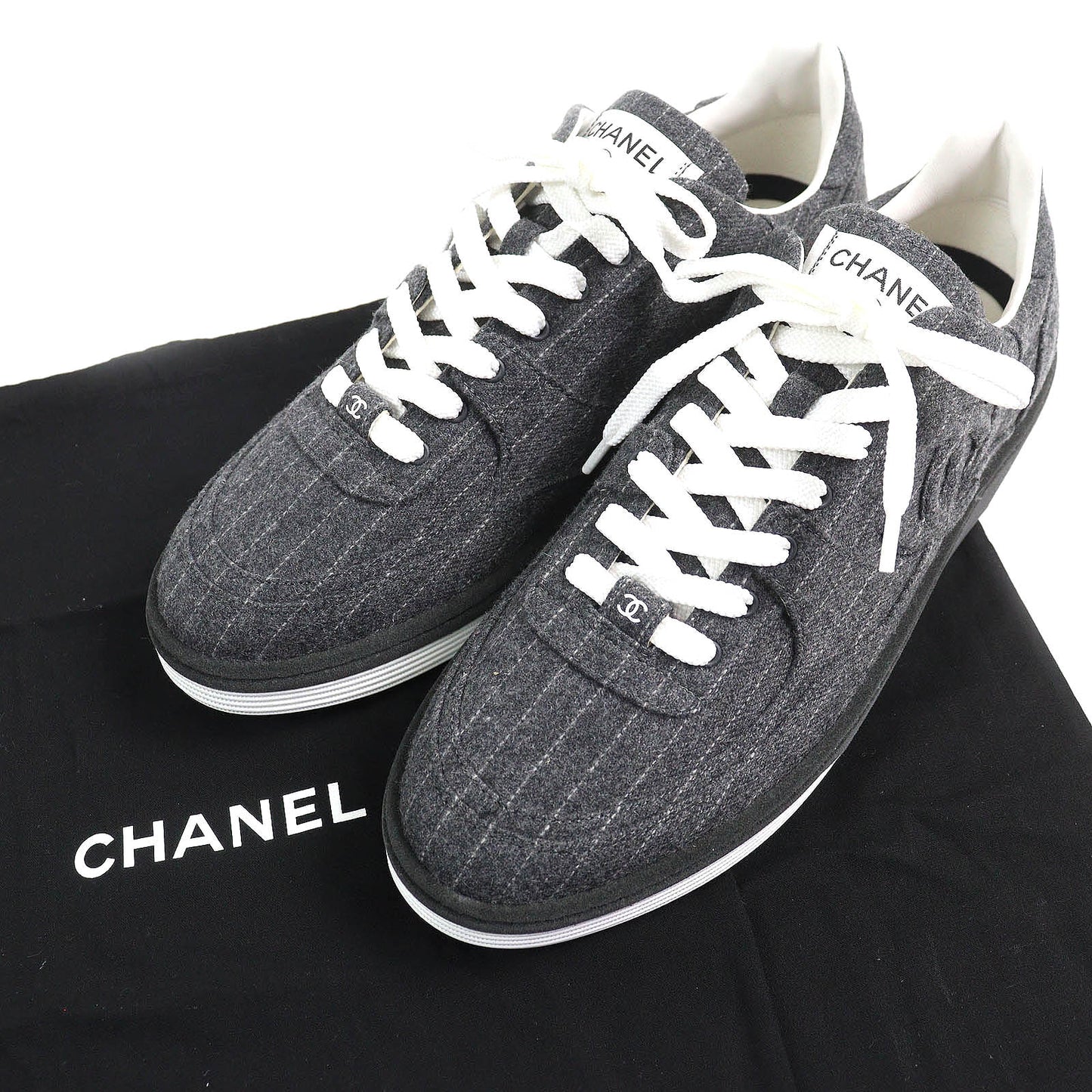 Chanel COCO Mark Stripe Pattern Wool Sneakers