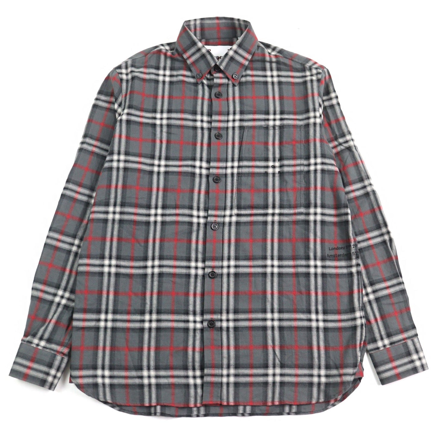 Burberry London 8057292 Cotton Embroidered Blur Check Button-Down Flannel Shirt