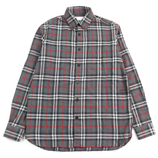 Burberry London 8057292 Cotton Embroidered Blur Check Button-Down Flannel Shirt