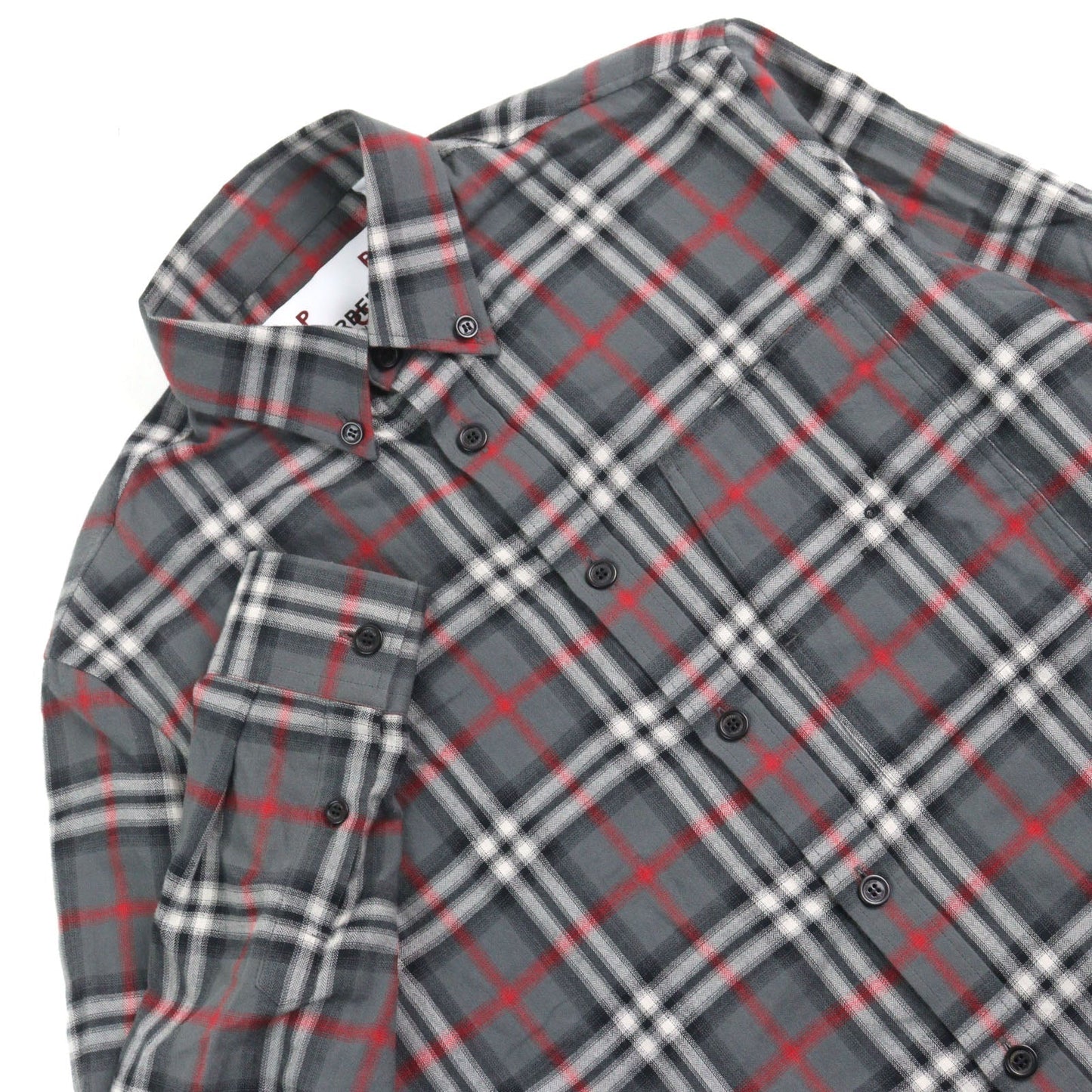 Burberry London 8057292 Cotton Embroidered Blur Check Button-Down Flannel Shirt