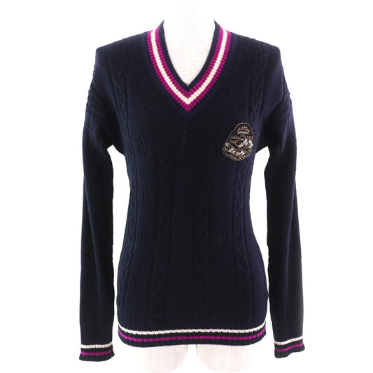 Chanel Logo Emblem V-neck Cashmere Knit Sweater