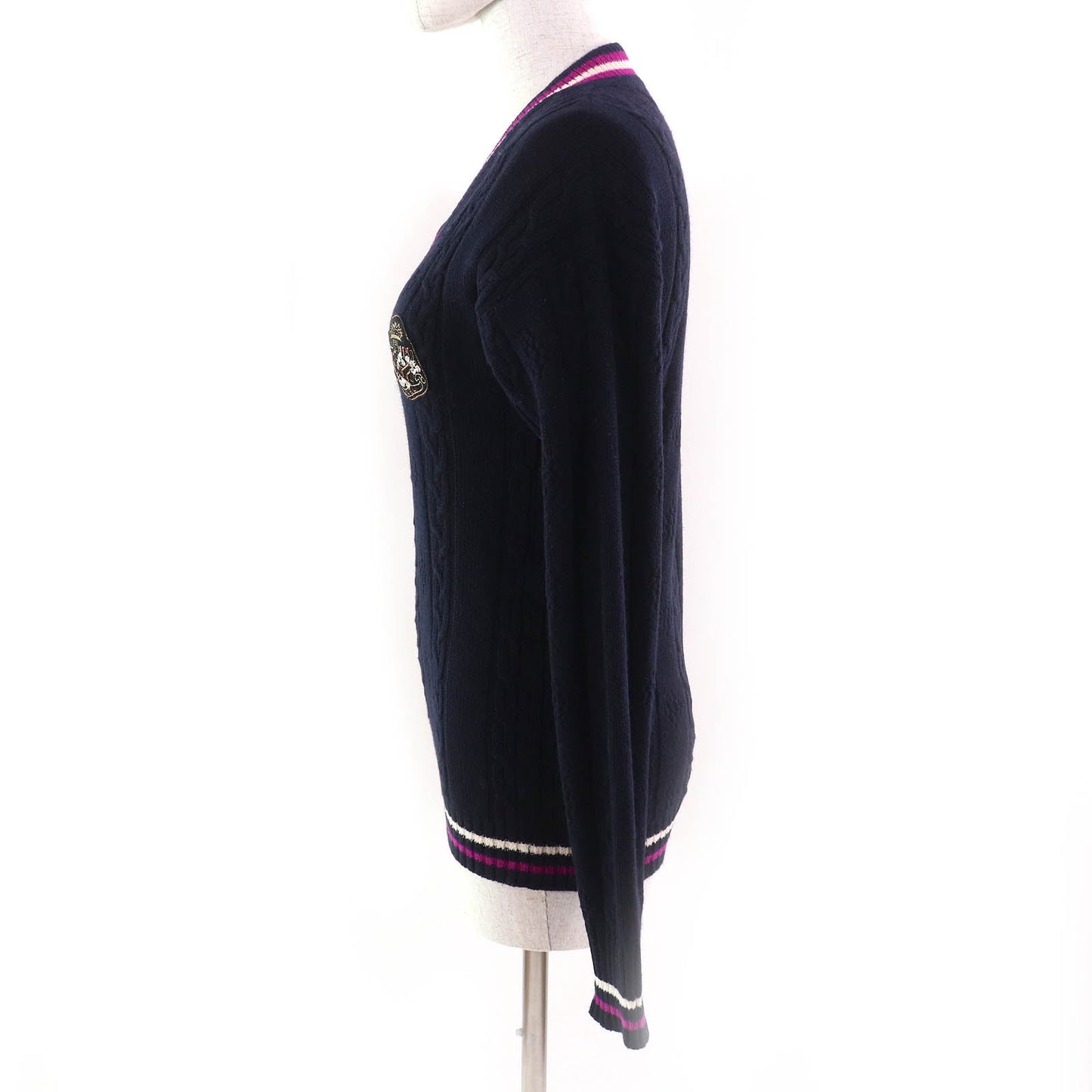 Chanel Logo Emblem V-neck Cashmere Knit Sweater