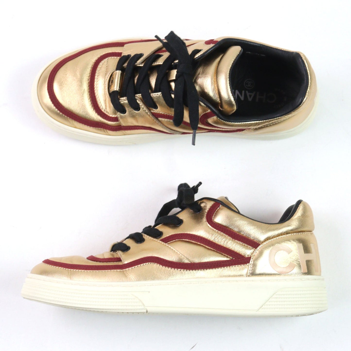 Chanel COCO Mark Logo Gold Series Patent Leather Sneakers