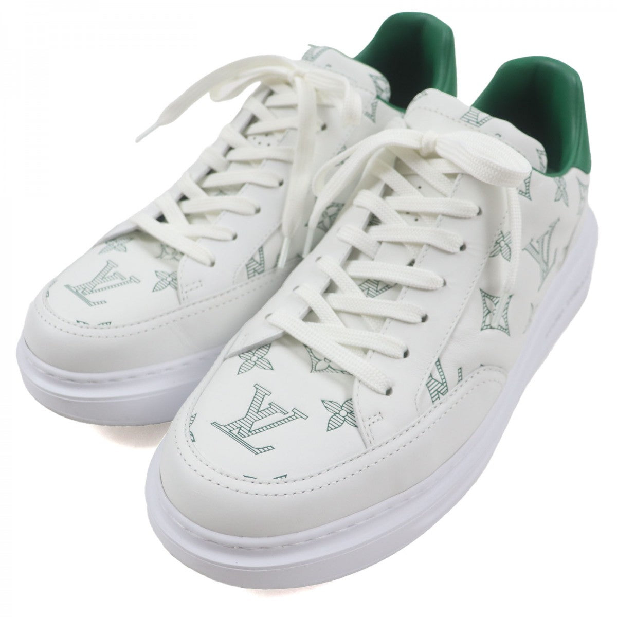 LOUIS VUITTON Low cut sneakers leather White green Beverly Hills Line 6