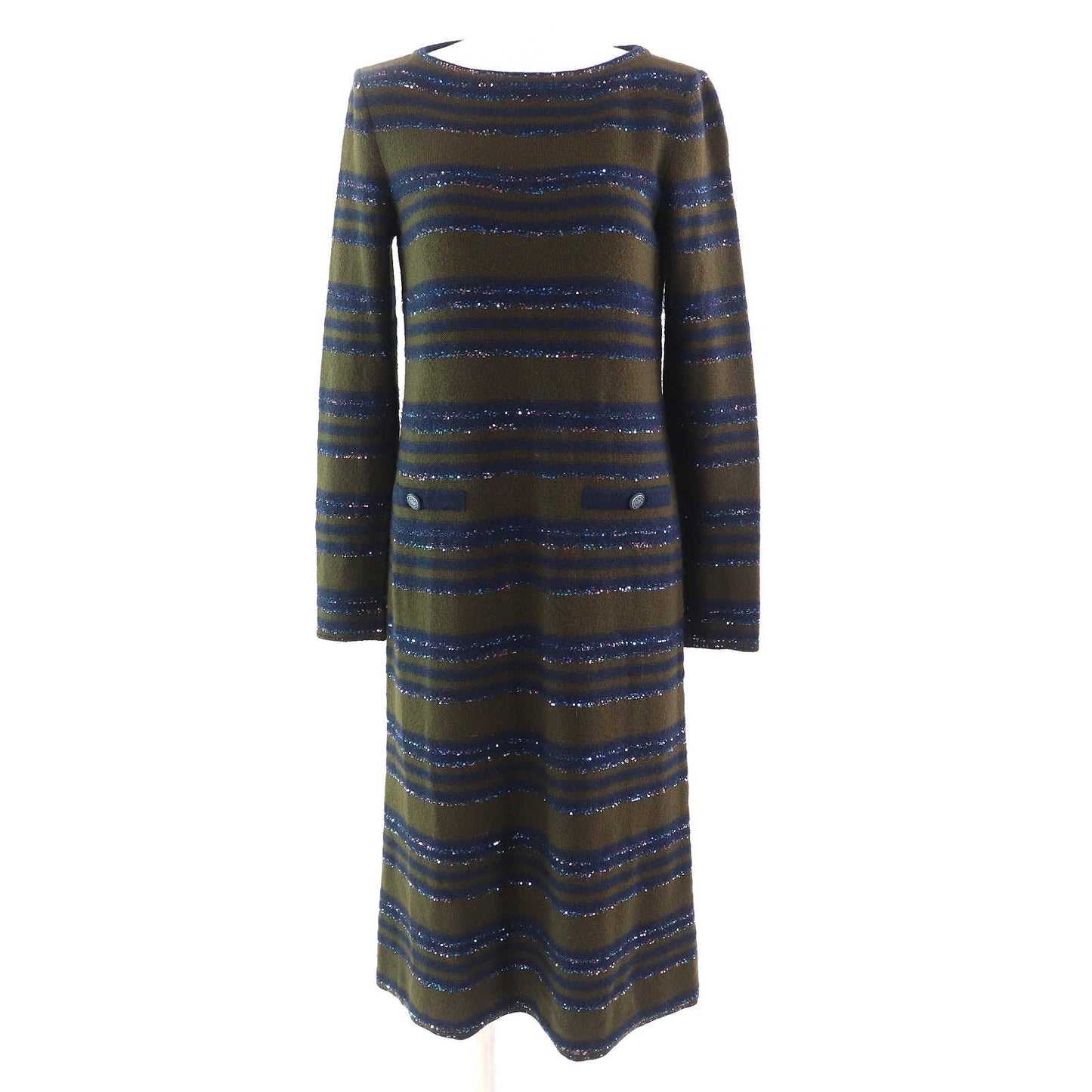 Chanel COCO Button Sequin Border Pattern Cashmere Dress