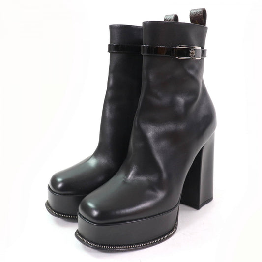 LOUIS VUITTON short boots leather black Fame Line 37.5