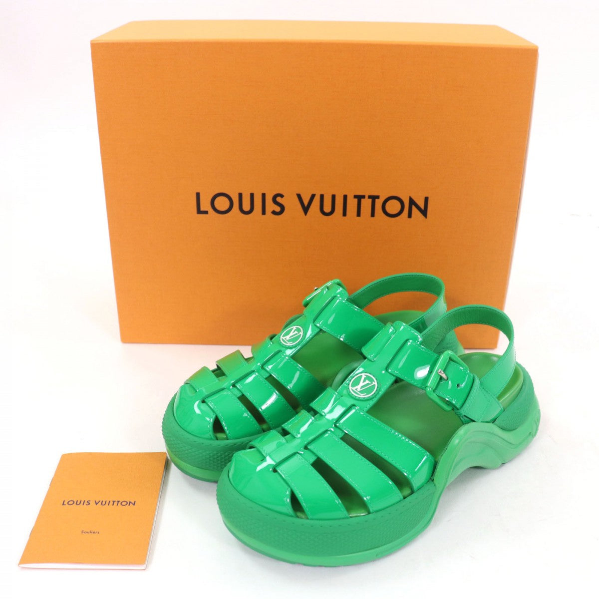 LOUIS VUITTON Sandals 1AB17J Patent leather green arc light line 36