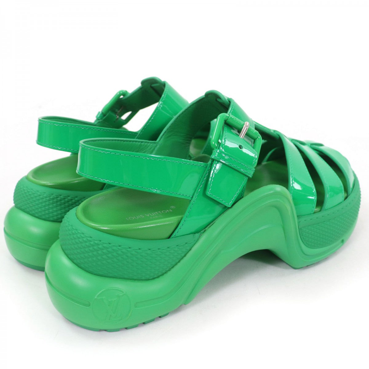 LOUIS VUITTON Sandals 1AB17J Patent leather green arc light line 36