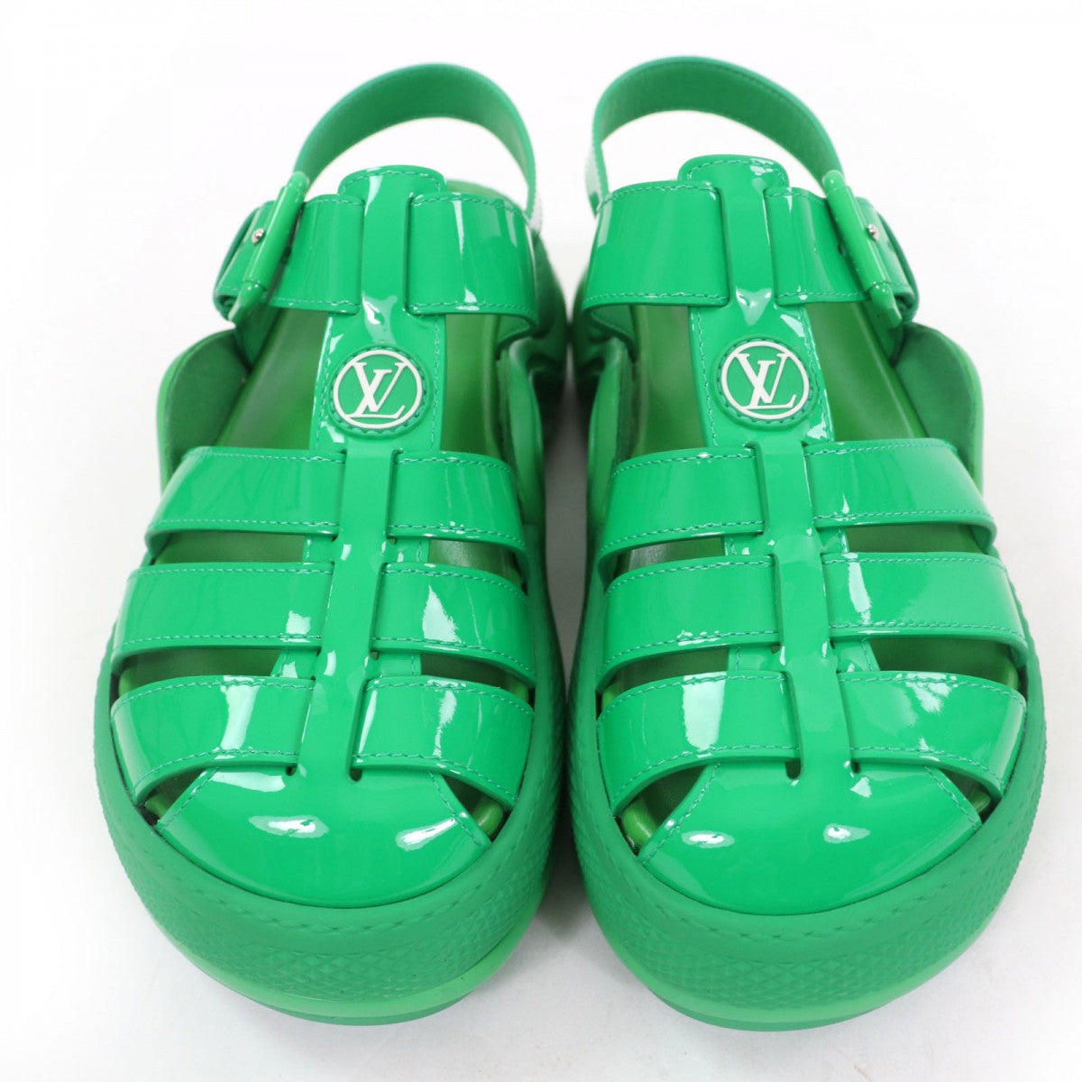 LOUIS VUITTON Sandals 1AB17J Patent leather green arc light line 36
