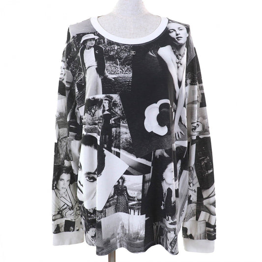 CHANEL Long-sleeved T-shirt P74802 cotton Black type Gray White L