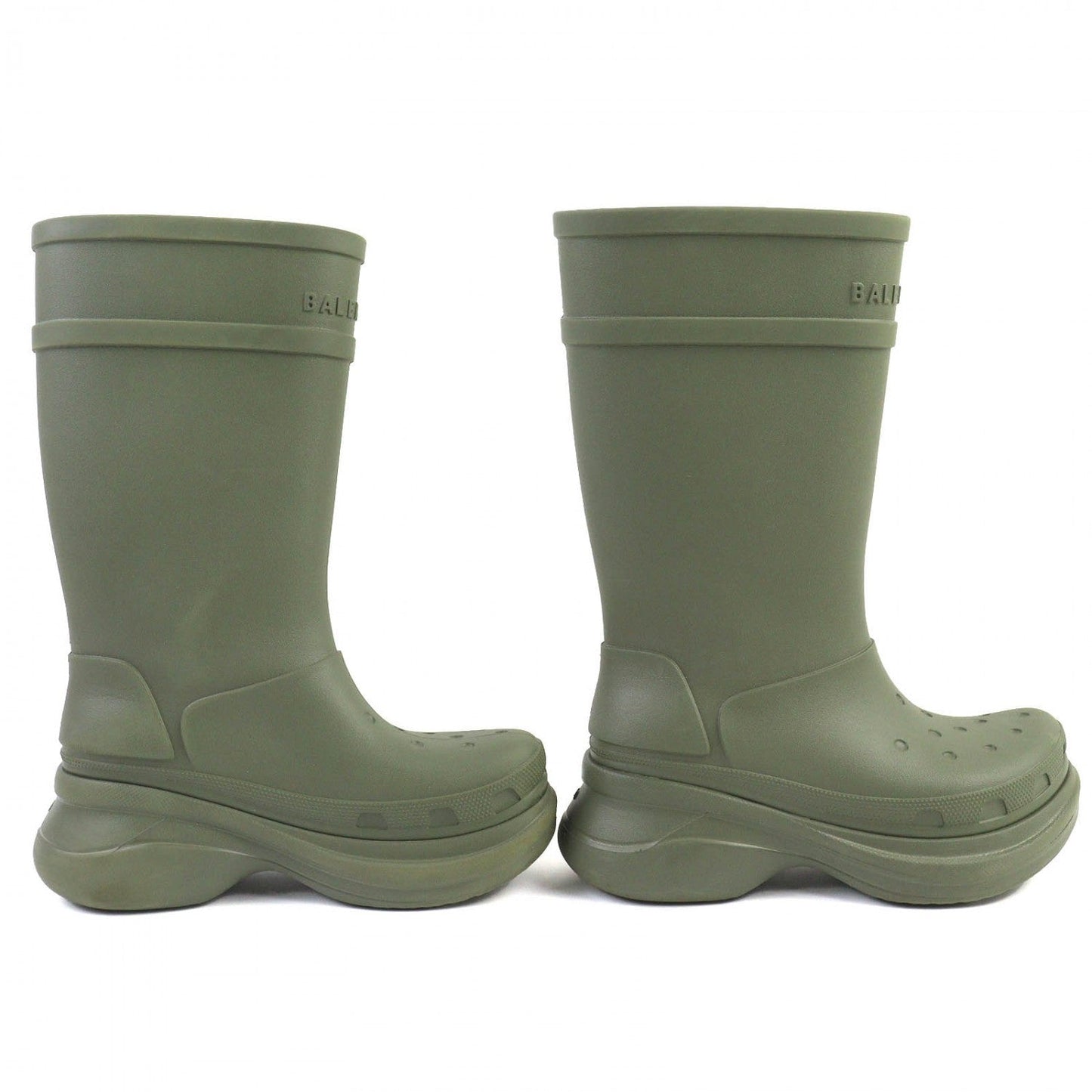 BALENCIAGA Knee-high boots 677388 rubber khaki RUBBER CROCS BOOTS 40