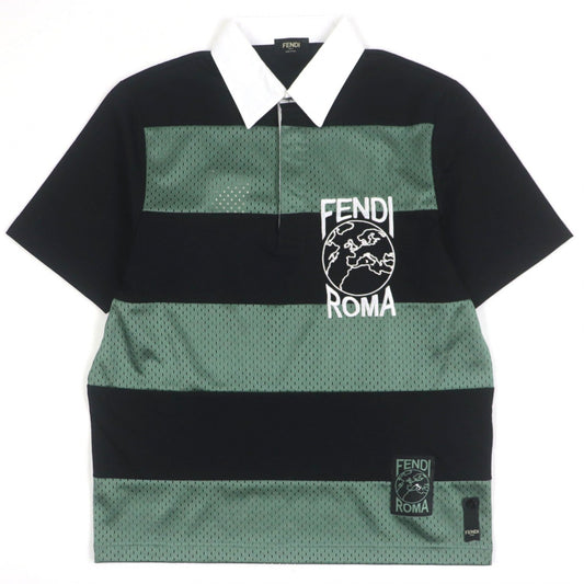 FENDI Short sleeve polo shirt FAF630 cotton Green black XS
