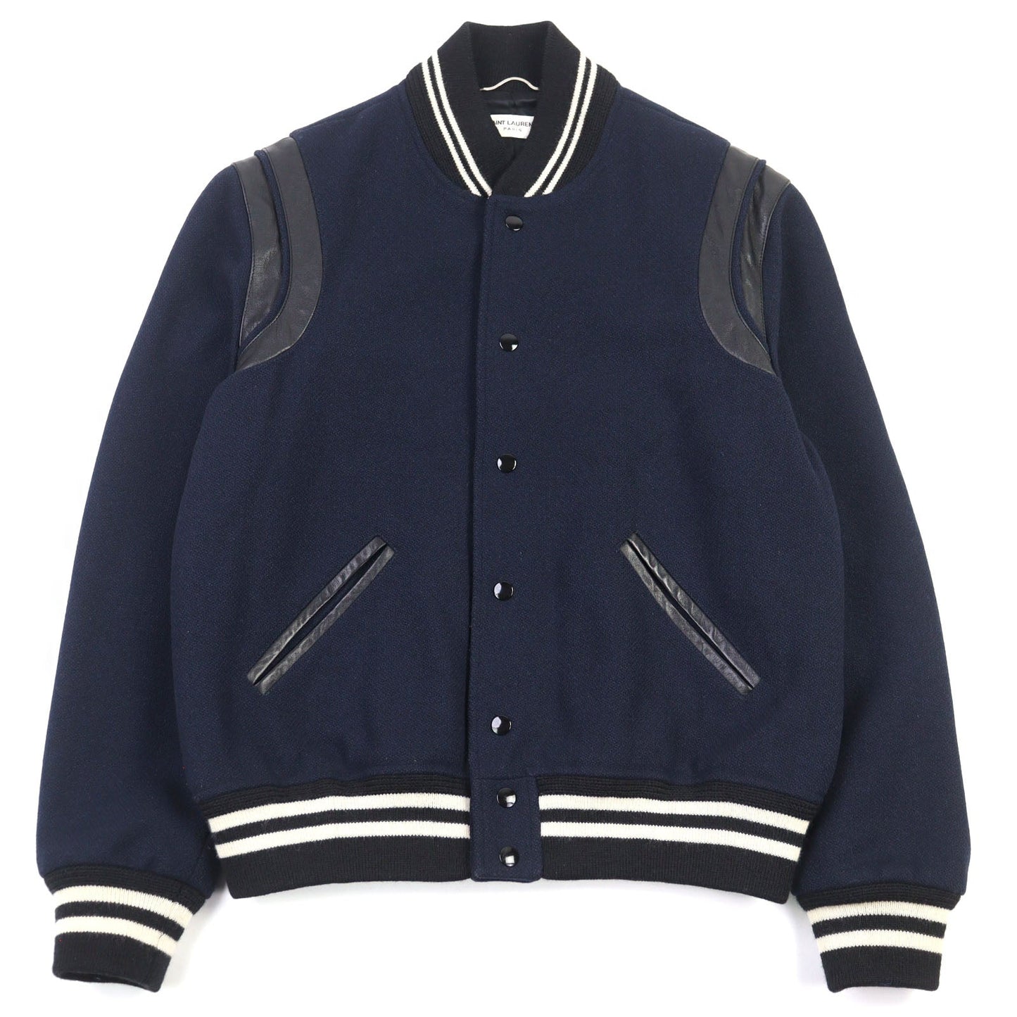 Saint Laurent Paris Teddy Jacket Leather Trimmed Varsity Jacket