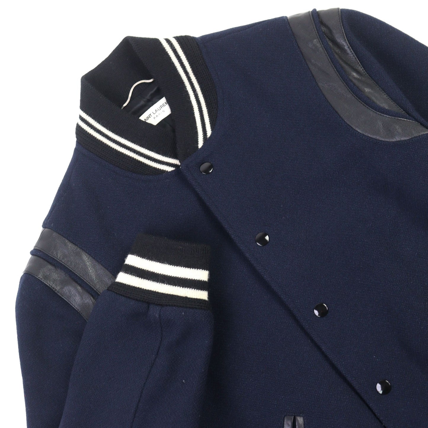Saint Laurent Paris Teddy Jacket Leather Trimmed Varsity Jacket