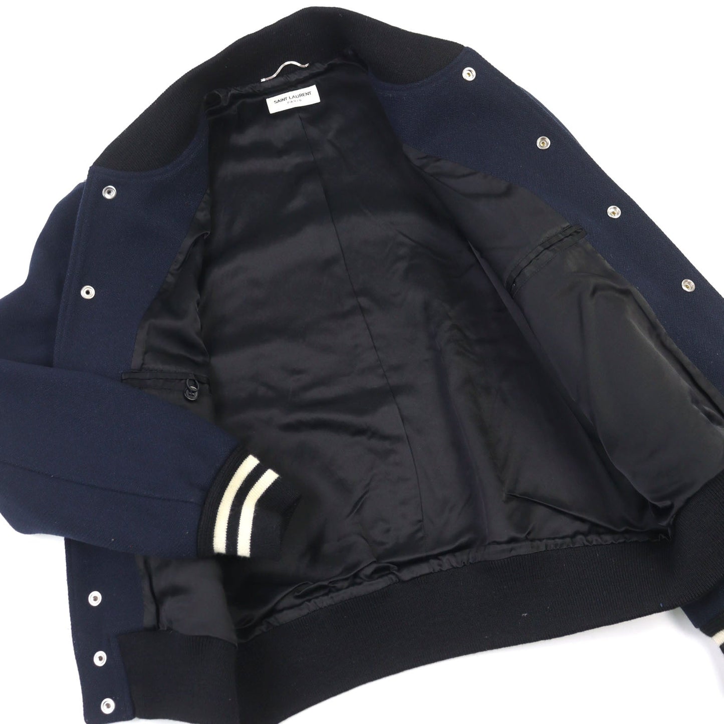 Saint Laurent Paris Teddy Jacket Leather Trimmed Varsity Jacket