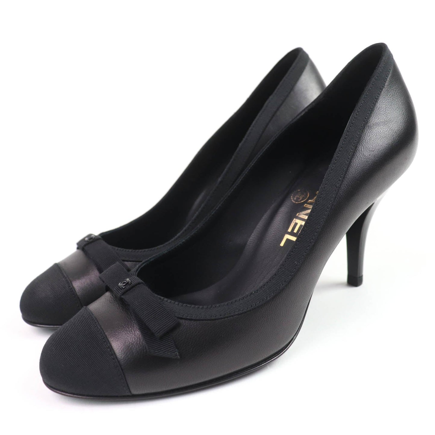 Chanel COCO Mark Ribbon Satin Switch Leather Pumps
