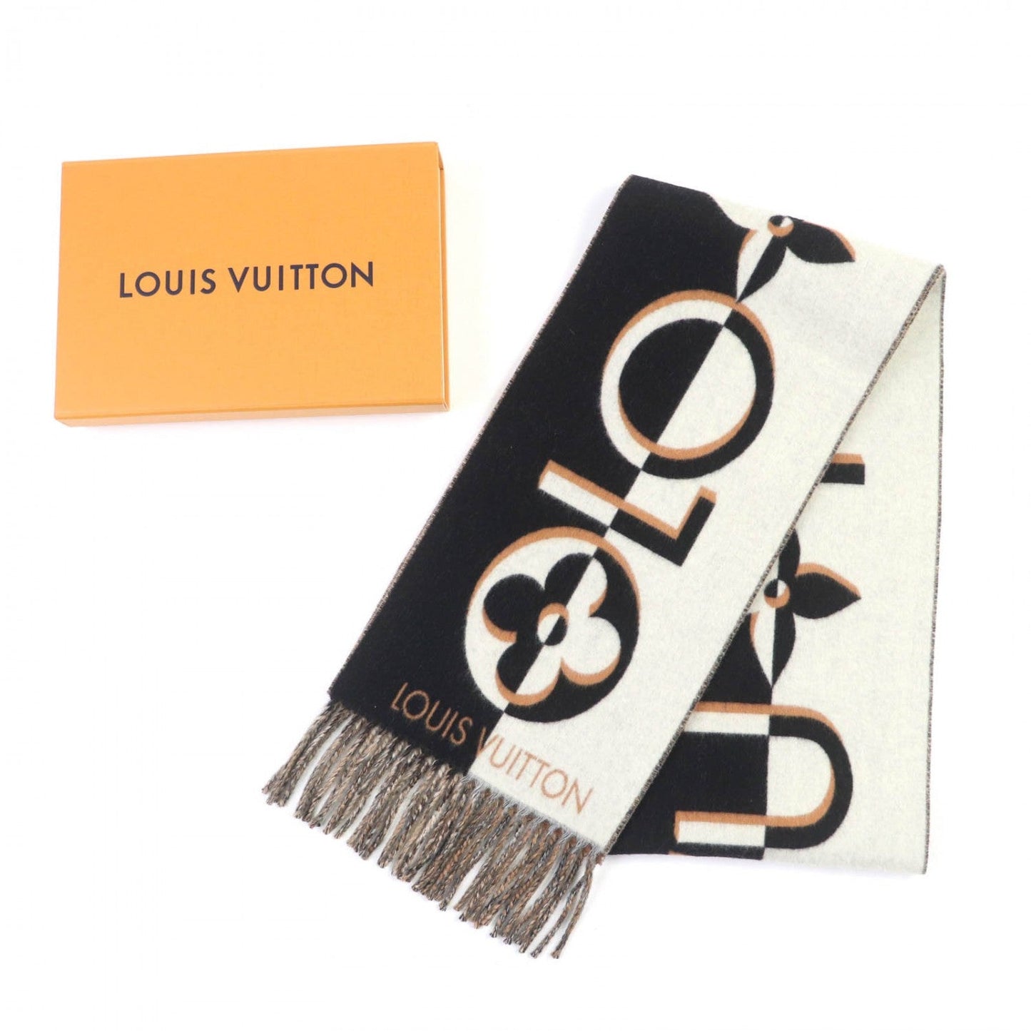 LOUIS VUITTON Scarf M90806 wool Noir Muffler Duo Infinity 205cm×26cm