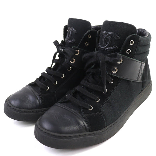 Chanel High Cut Sneakers Leather Canvas Sneakers