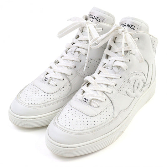 CHANEL High cut sneakers G45082 leather white 43