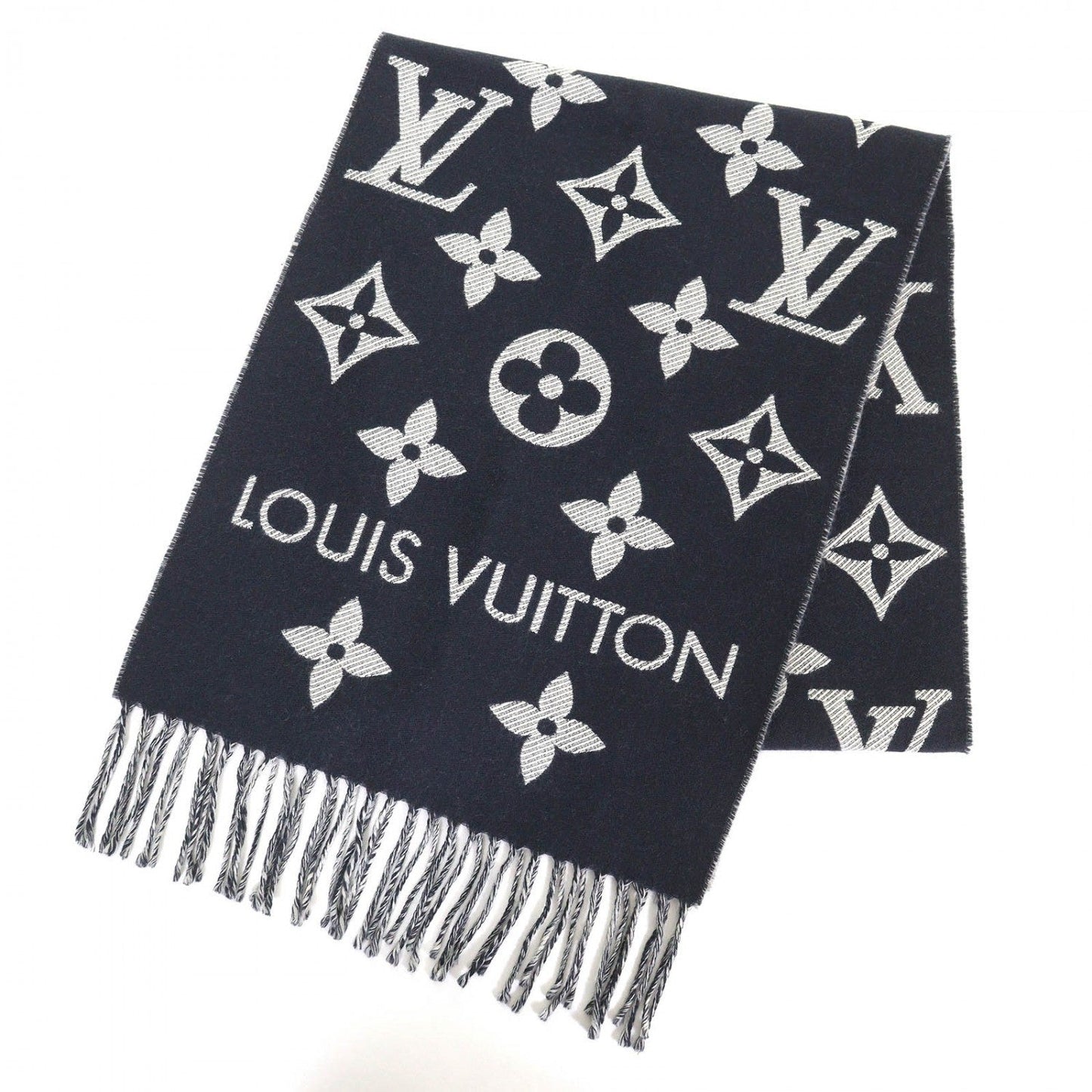 LOUIS VUITTON Scarf M79503 wool Navy LV Essential Scarf 170×34cm