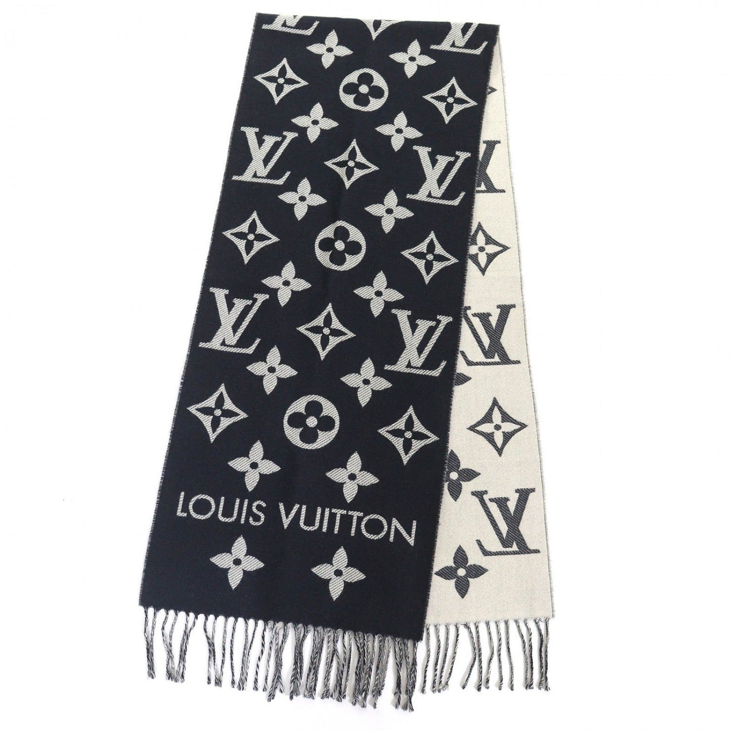 LOUIS VUITTON Scarf M79503 wool Navy LV Essential Scarf 170×34cm