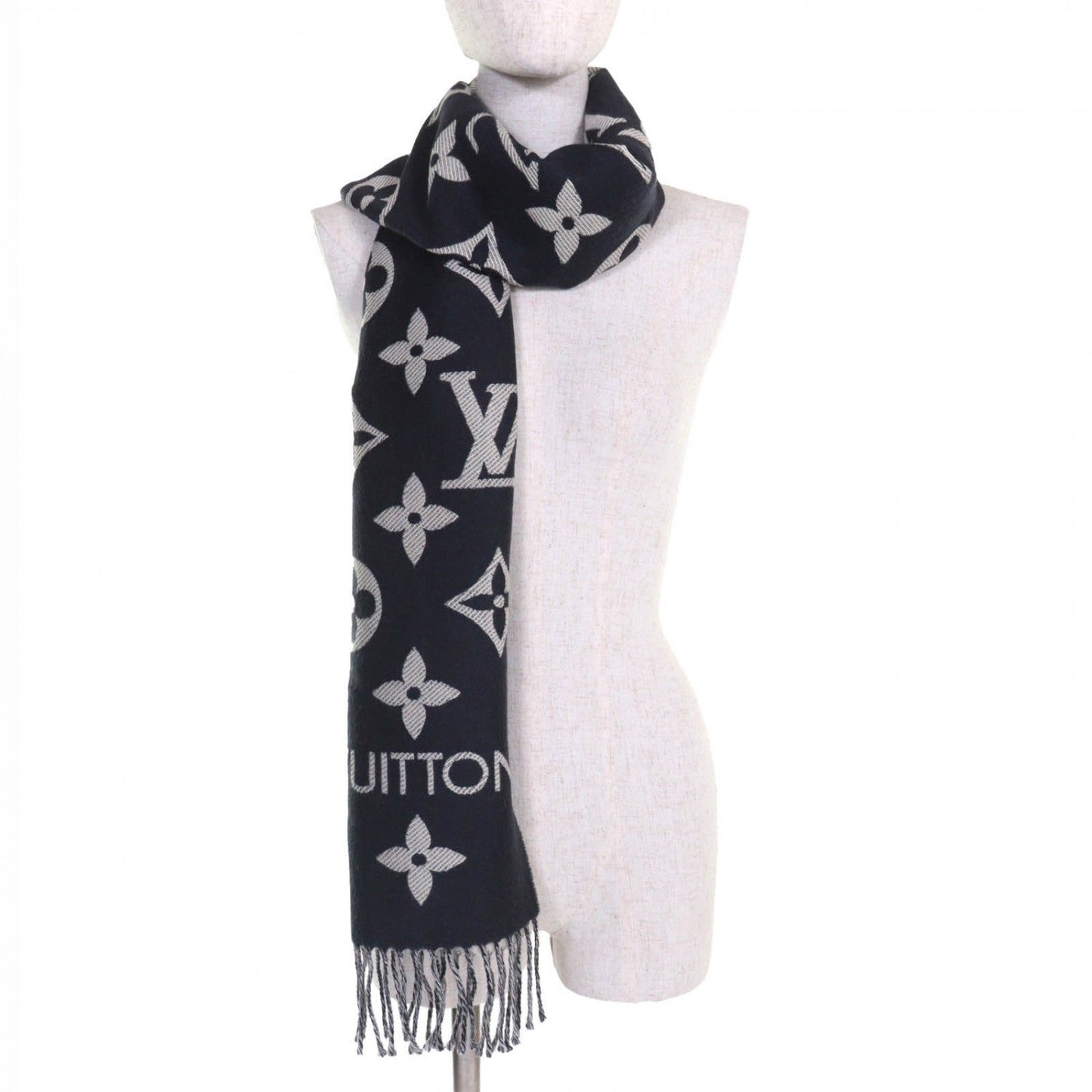 LOUIS VUITTON Scarf M79503 wool Navy LV Essential Scarf 170×34cm