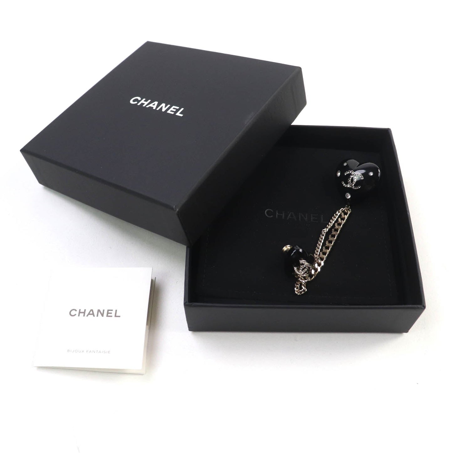 Chanel COCO Mark Double Heart Chain Brooch
