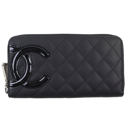 CHANEL Long Wallet Purse A50078 Calfskin Black / black Cambon line