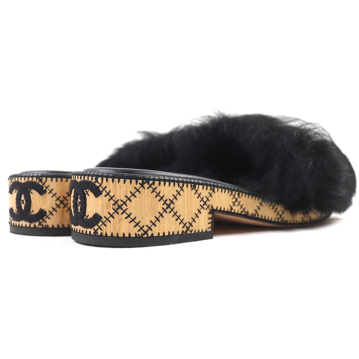 Chanel COCO Mark Shearling and Lambskin Fur Mules