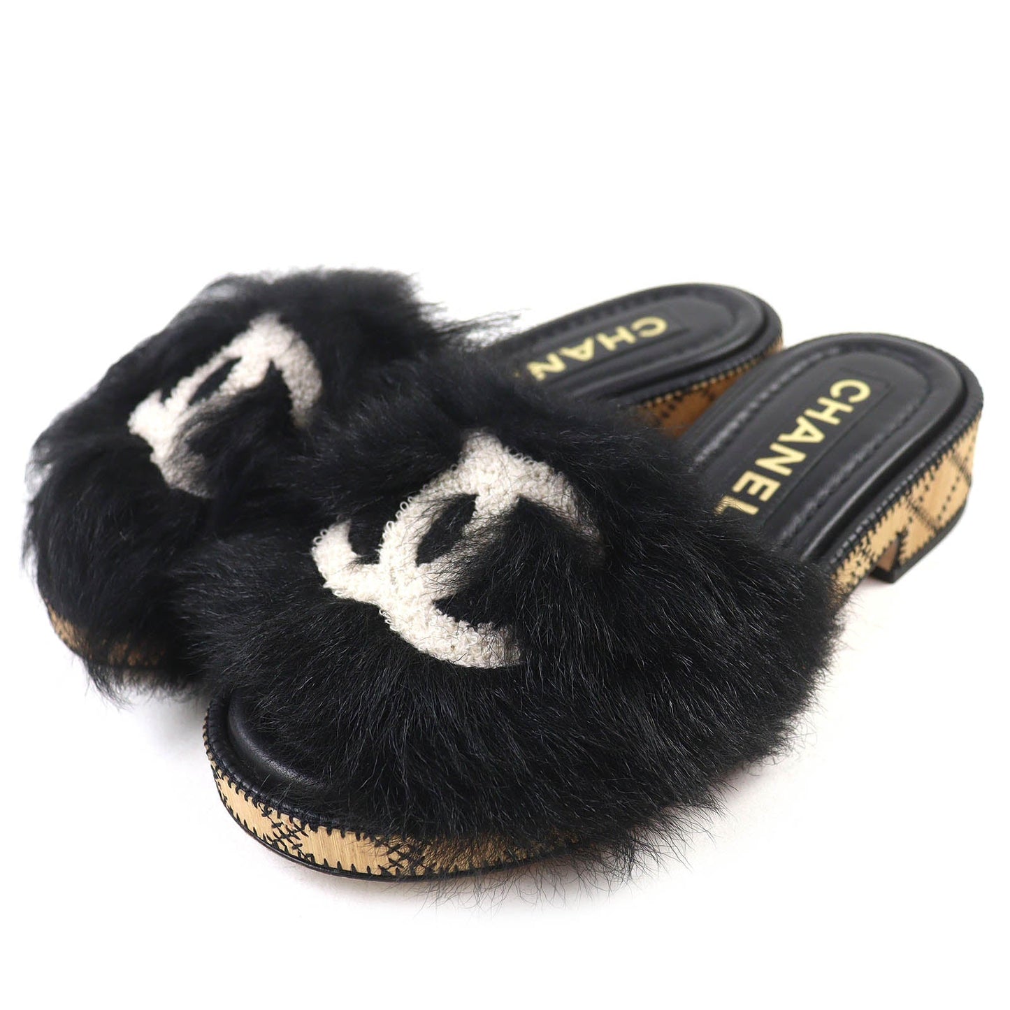 Chanel COCO Mark Shearling and Lambskin Fur Mules
