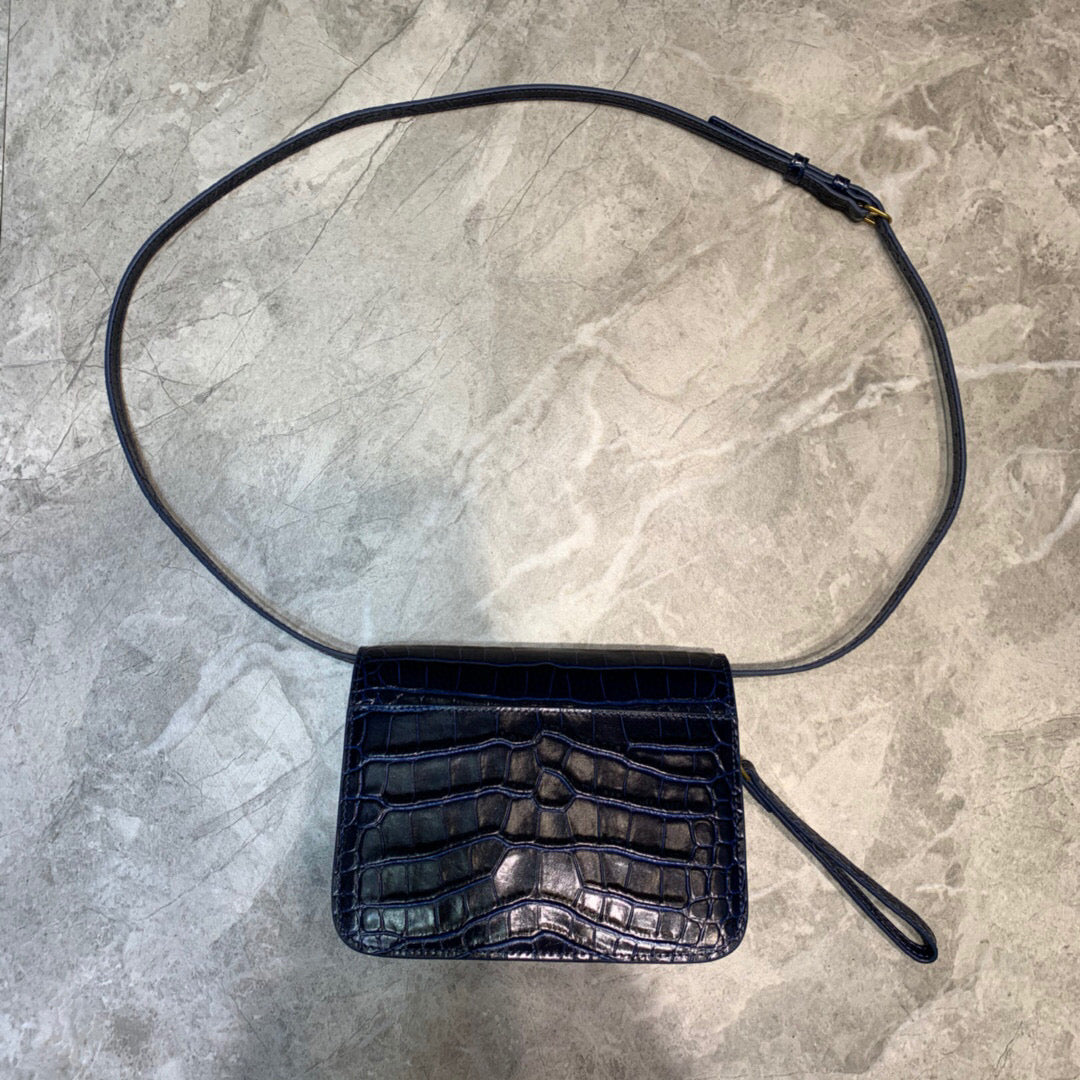 Top Quality B Small Lizard Effect Cross-body Bag In Dark Blue, For Women,  Bags 7in/18cm