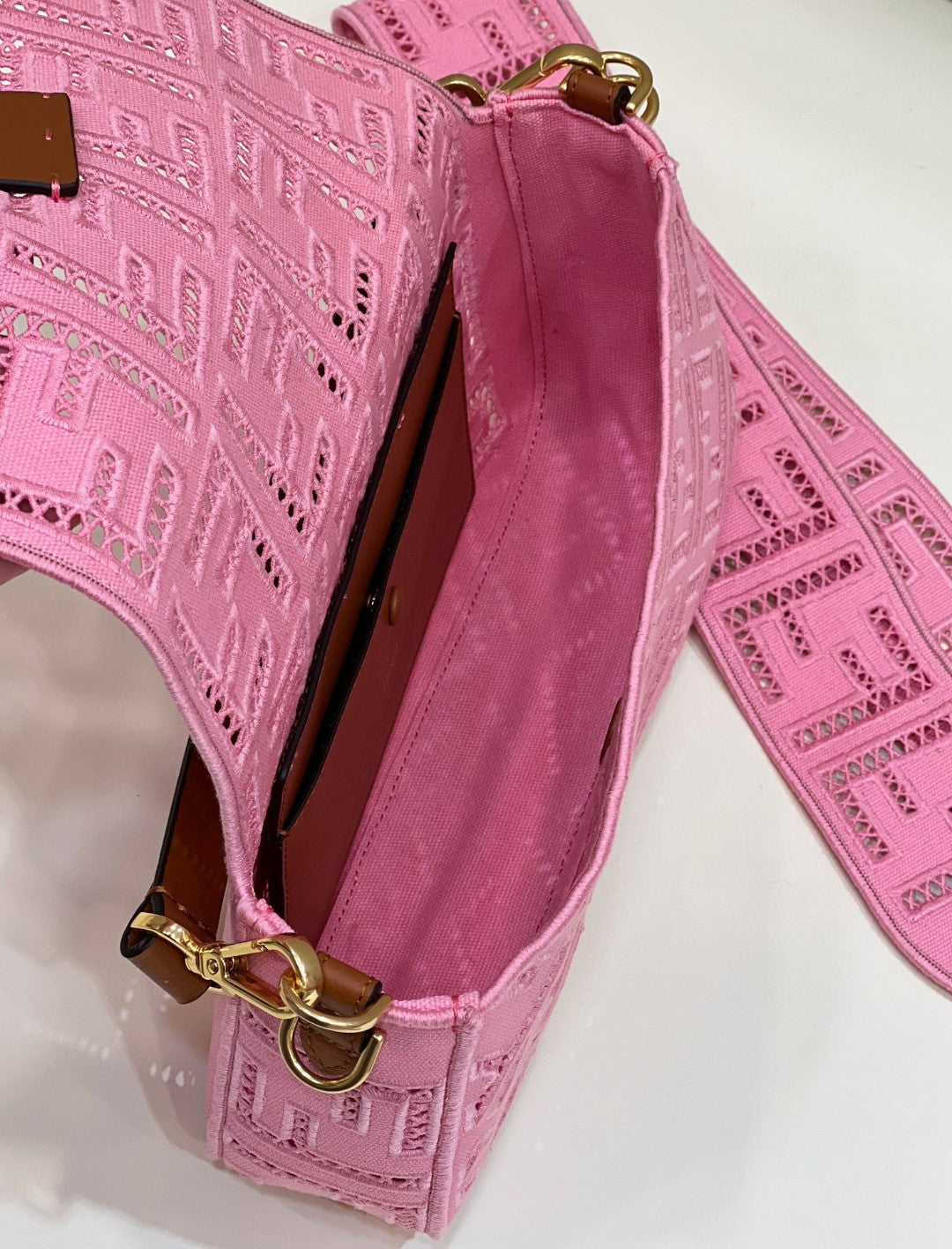 Top QualityTop Quality Baguette Pink with Embroidery Medium Bag For Woman 28cm/11in