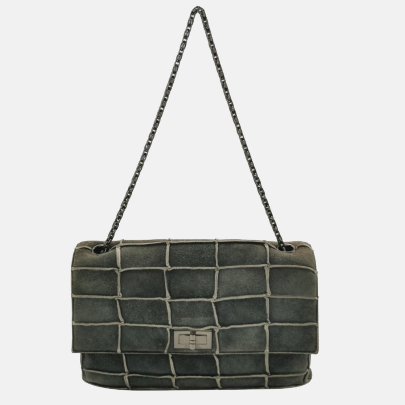 Chanel 2.55 Flap Bag   Chocolate Bar 1997 Medium Suede Green