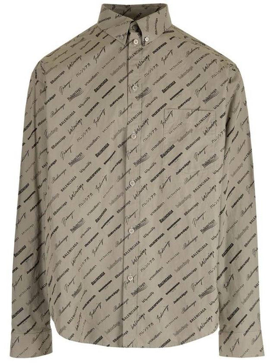 Luxury Balenciaga Trending 2025 Men's Allover Logo Long Sleeve Shirt Dust Black