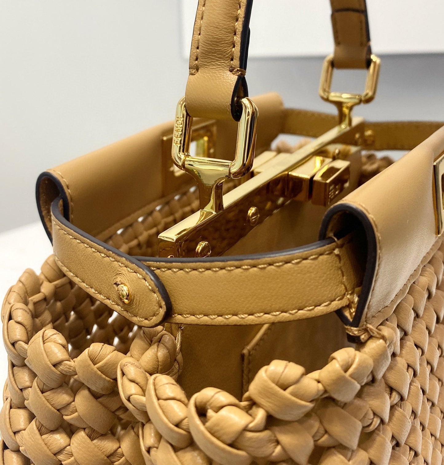 Top QualityTop Quality Peekaboo Mini Light Brown Braided Bag For Woman 18cm/7in