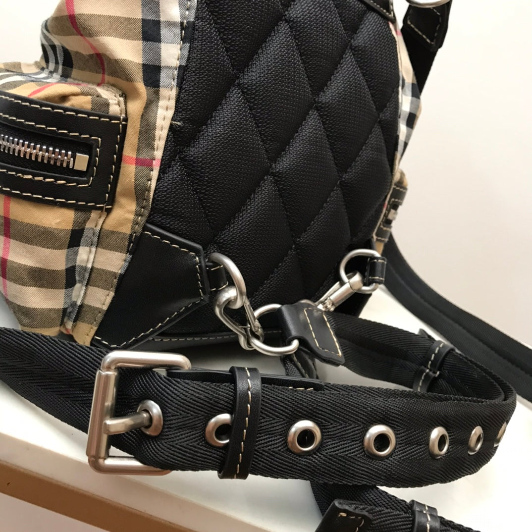 Top Quality MeTop Qualityum Rucksack In  Check Cotton Canvas-Sandy For Women, Bags 13in/33cm