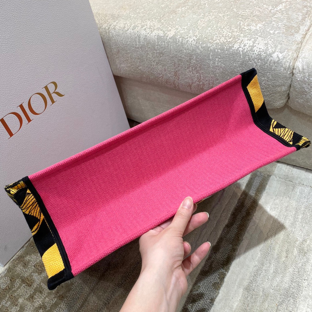 Top Quality Large Book Tote Multicolor Toile de Jouy Zoom Pop Embroidery, Fuchsia Pink, For Women Womens Handbags, 41cm CD M1286ZROH_M929