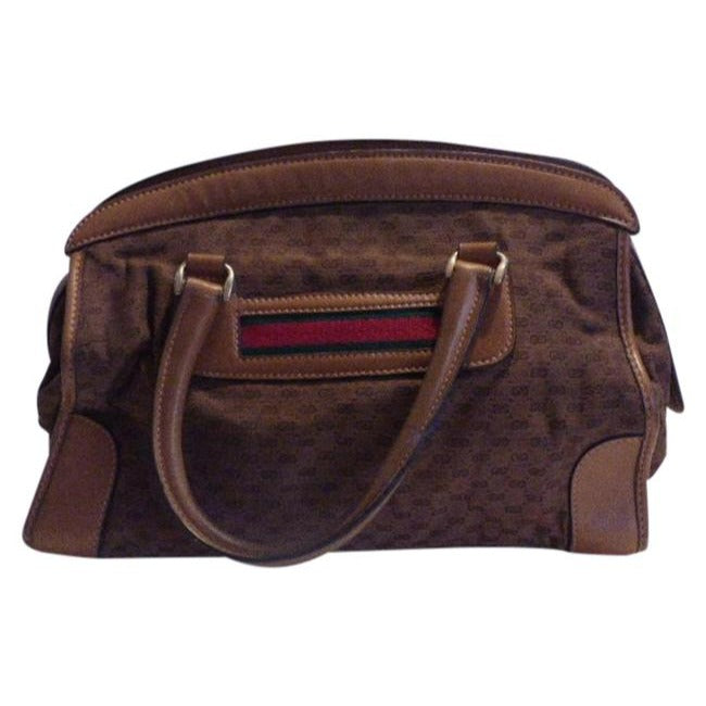 Gucci   Dark Brown Small G Logo Print Fabric And Camel Leather With Red Green Stripe