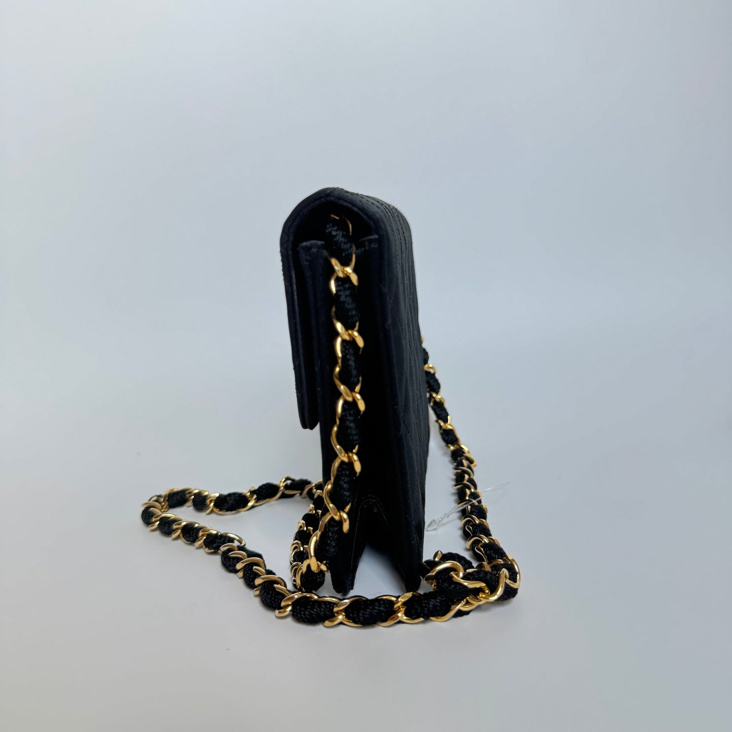 Chanel   Square Wallet on Chain Black Silk Gold Hardware Crossbody Bag, 1986-1988