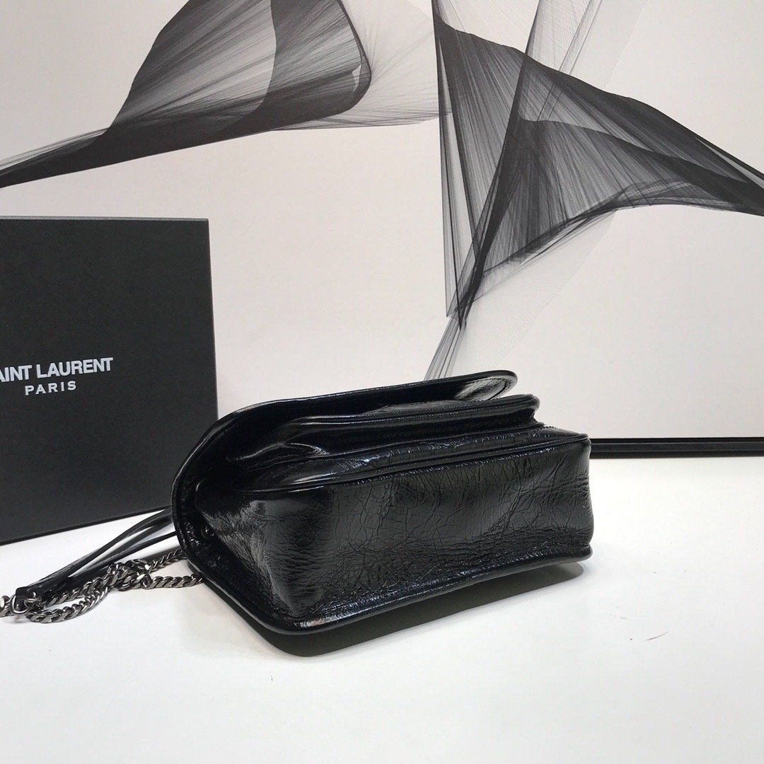 YSSL Niki Baby Chain Bag In Crinkled  Black For Women 8in/21cm YSL 6331600EN041000