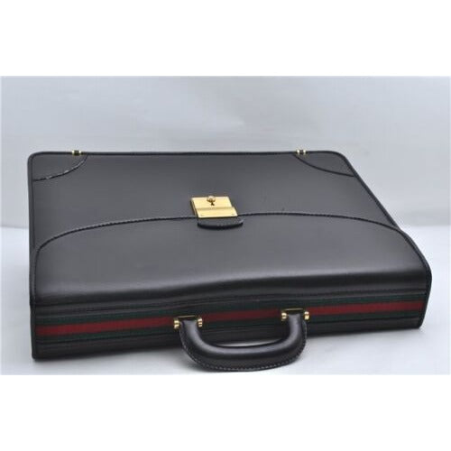 RARE,  , Gucci, 'Ophidia' style XL black leather, laptop/messenger/briefcase with a red & green Sherry stripe accent