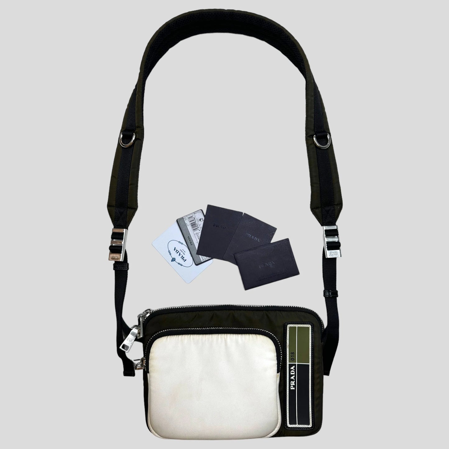 Prada 2018 Rubber Race Logo Bandoliera Crossbody Pocket Bag + Cards
