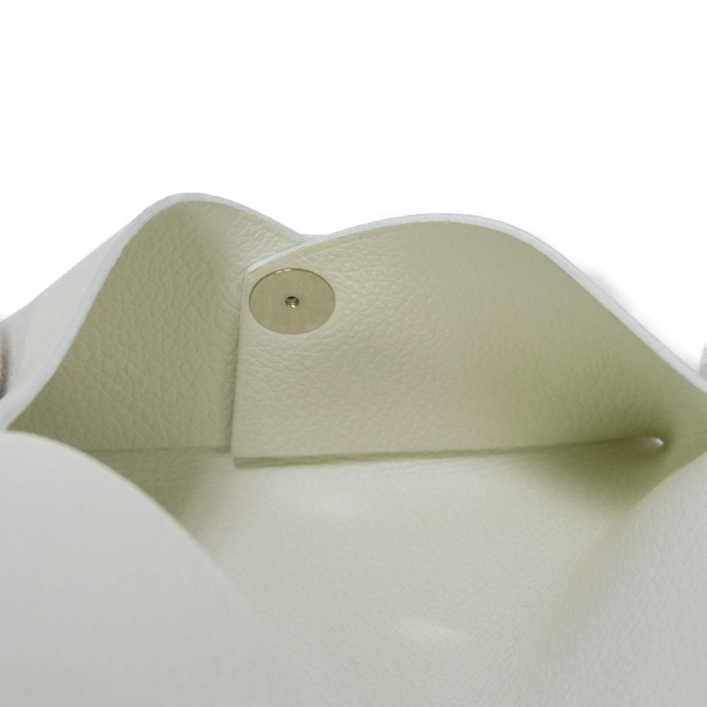 HERMES Card Case Evercolor Nata White Ivory Snap Button Bifold Wallet Business Card Holder Pass Case Good Condition Calvi unisex(Unisex)  d