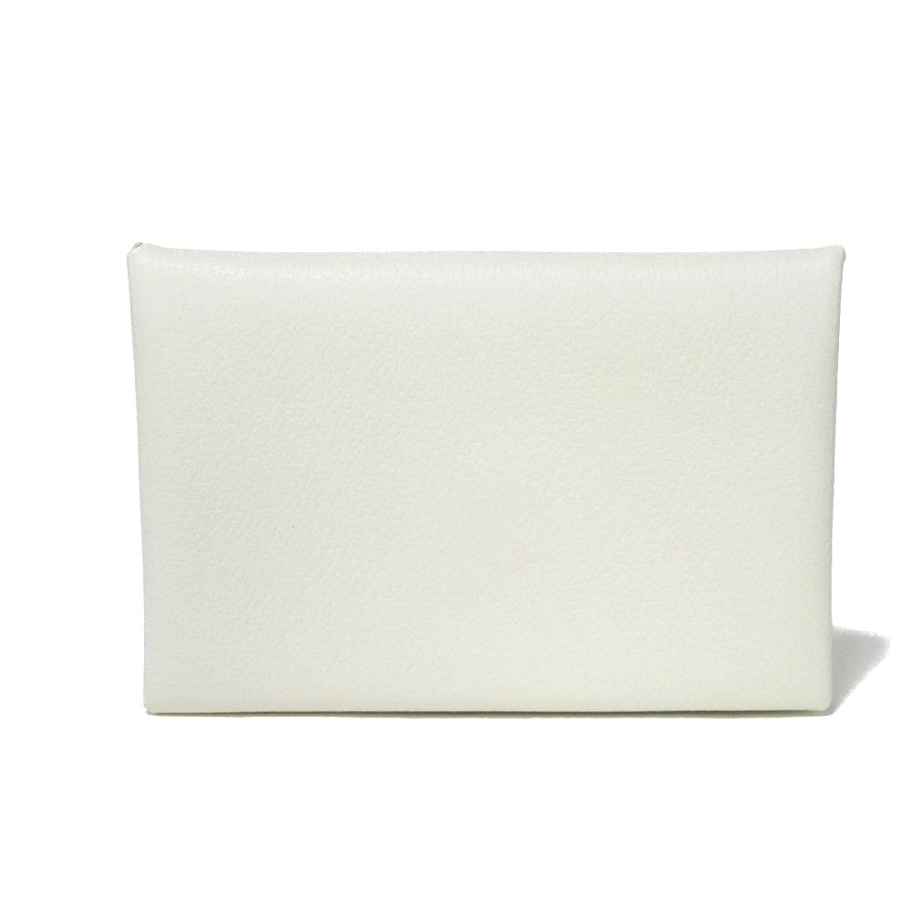 HERMES Card Case Evercolor Nata White Ivory Snap Button Bifold Wallet Business Card Holder Pass Case Good Condition Calvi unisex(Unisex)  d