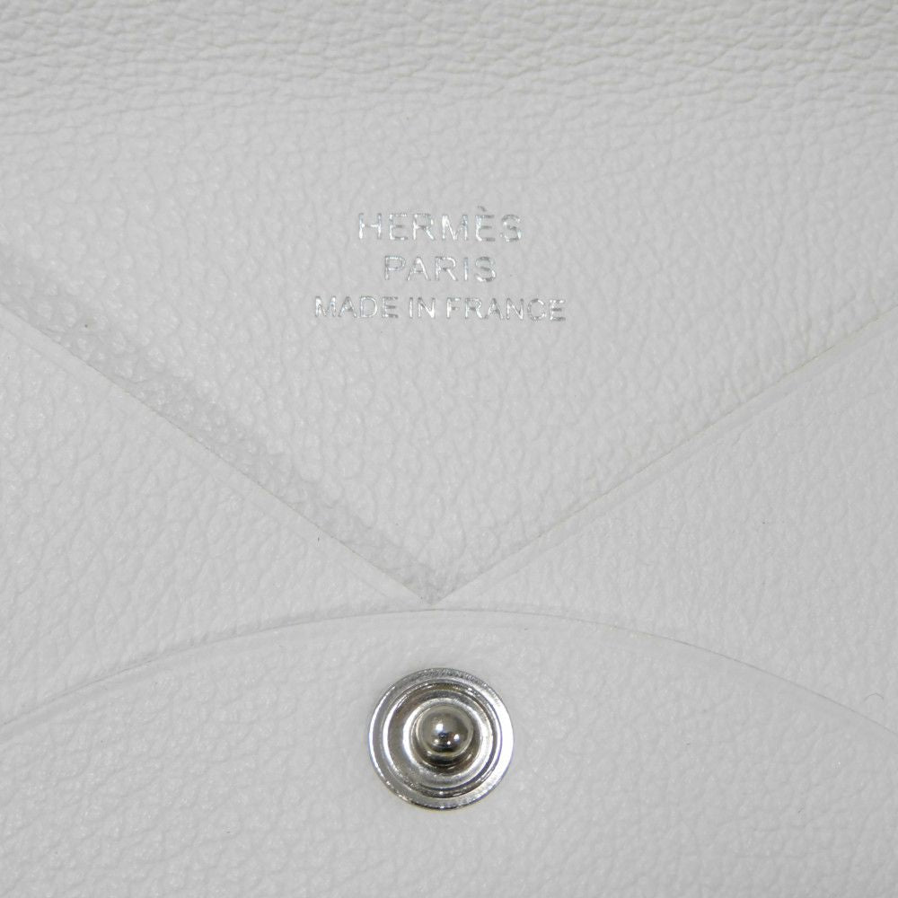 HERMES Card Case Evercolor Nata White Ivory Snap Button Bifold Wallet Business Card Holder Pass Case Good Condition Calvi unisex(Unisex)  d