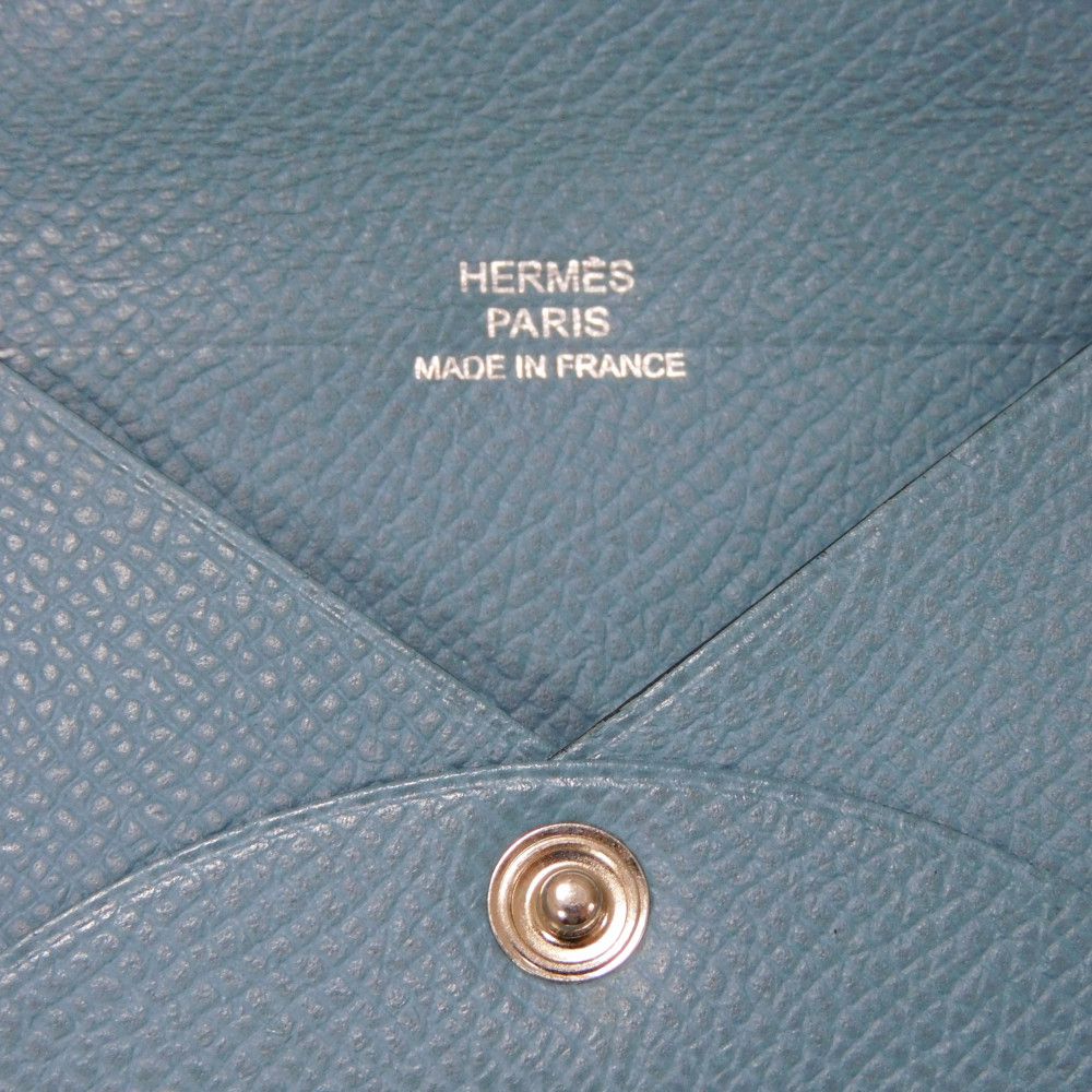 HERMES Card Case Epsom Blue gene Star Mark Pressed Calfskin Pastel Light Blue Bifold Wallet Calvi unisex(Unisex)  d