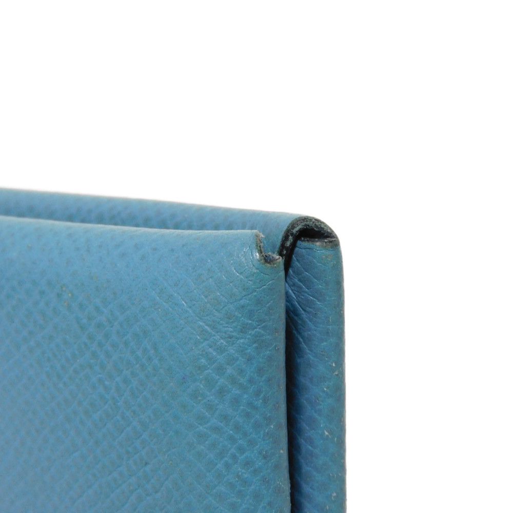 HERMES Card Case Epsom Blue gene Star Mark Pressed Calfskin Pastel Light Blue Bifold Wallet Calvi unisex(Unisex)  d