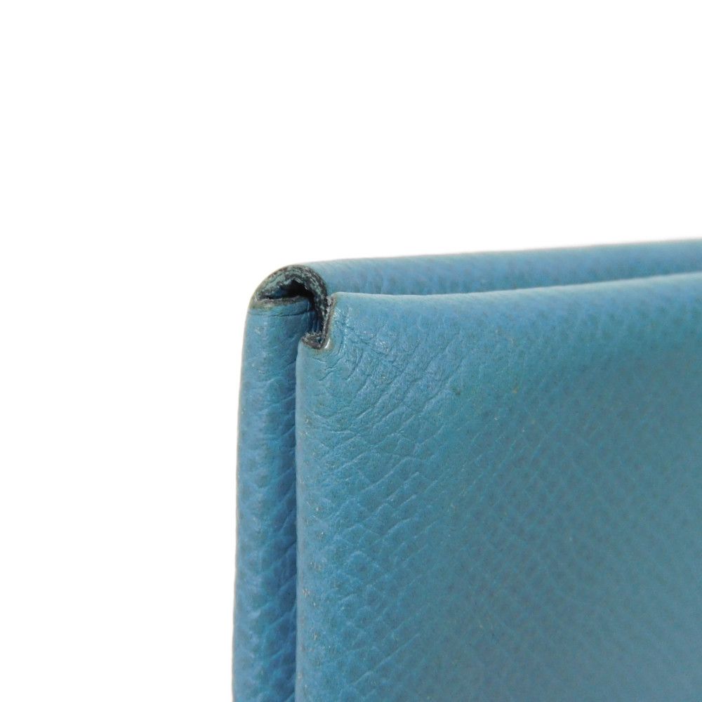 HERMES Card Case Epsom Blue gene Star Mark Pressed Calfskin Pastel Light Blue Bifold Wallet Calvi unisex(Unisex)  d